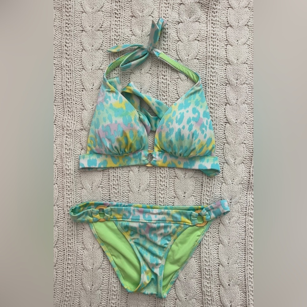 Victoria's Secret 2 piece bikini, removable padded top, gold embellish, size XS